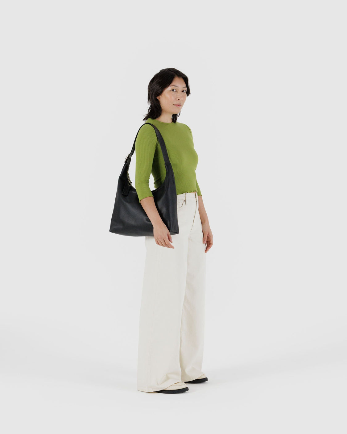 Recycled Leather Shoulder Bag - Black - Simple City Pack