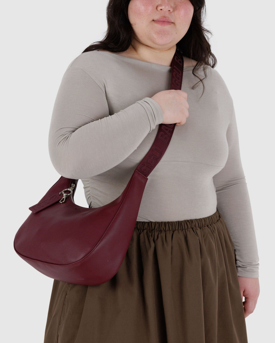 Medium Recycled Leather Crescent Bag - Mahogany - Bright Weekend Bag
